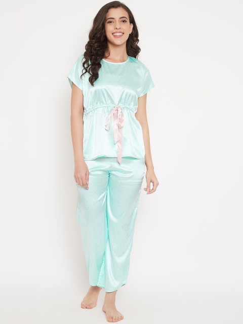 

The Kaftan Company Women Blue Printed Satin Night suit