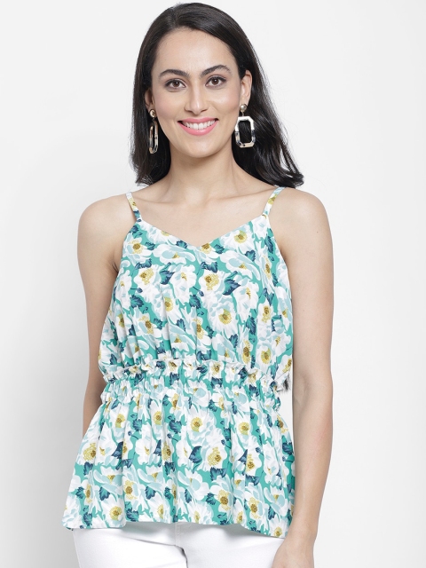 

NIXX Women Sea Green Printed Cinched Waist Top