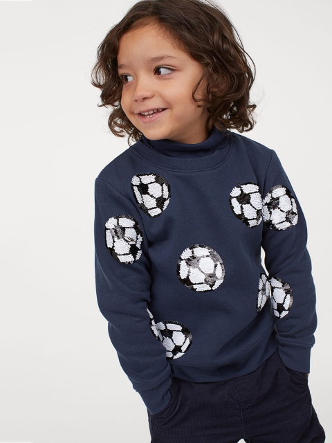 

H&M Boys Blue & White Football Sequined Sweatshirt, Navy blue