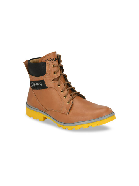 

Guava Men Tan Brown Solid Synthetic Leather High-Top Flat Boots