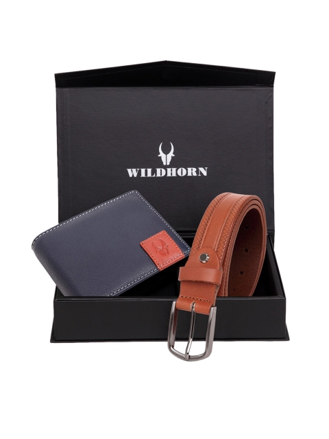 

WildHorn Men Blue & Brown Solid RFID Protected Genuine Leather Accessory Gift Set