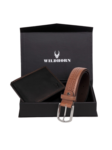 

WildHorn Men Black & Brown Textured RFID Protected Genuine Leather Accessory Gift Set