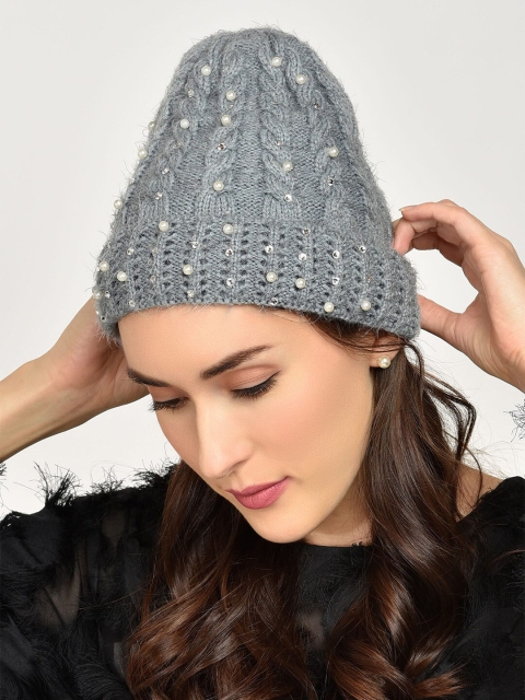 

ToniQ Women Grey Embellished Beanie Cap