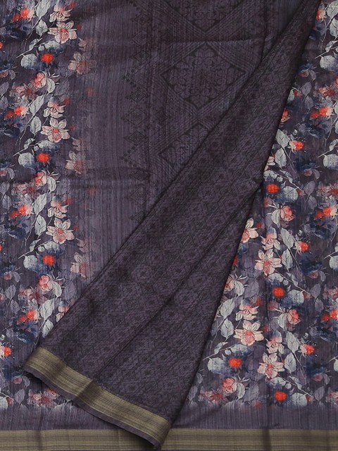 

Pothys Charcoal Grey & White Jute Silk Printed Saree