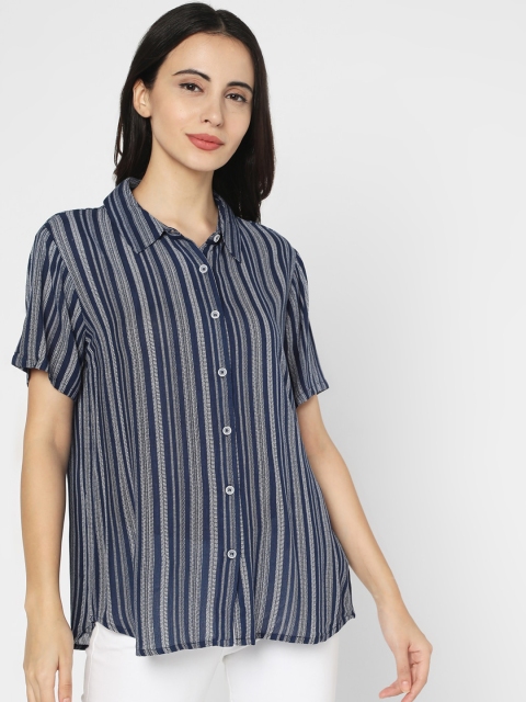

Deal Jeans Women Navy Blue & White Regular Fit Striped Casual Shirt