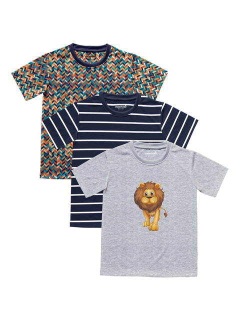 

mezmoda Boys Pack of 3 Printed Round Neck T-shirts, Multi