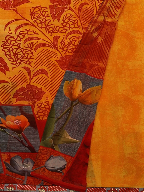 

Pothys Mustard & Red Poly Georgette Solid Saree