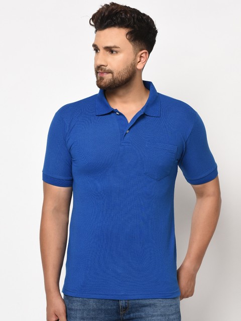 

ELEGANCE Men Blue Solid Polo Collar T-shirt