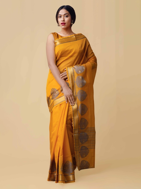 

Unnati Silks Yellow Silk Cotton Woven Design Kanjeevaram Saree