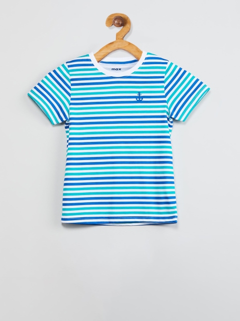 

max Boys Blue Striped Round Neck T-shirt