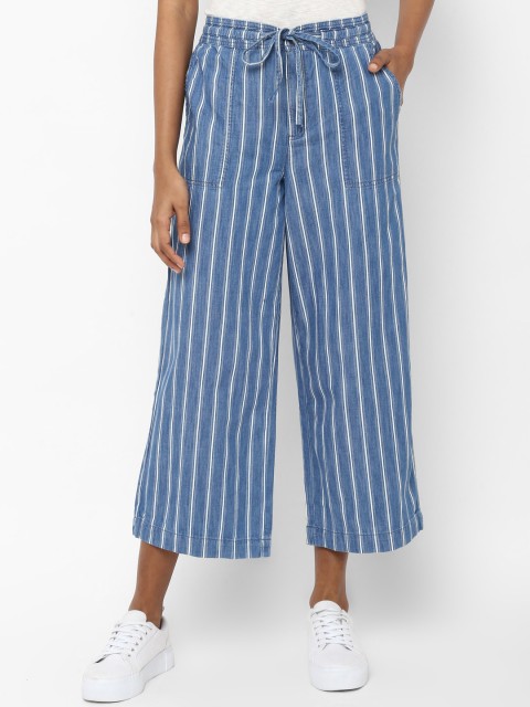 

AMERICAN EAGLE OUTFITTERS Women Blue Regular Fit Striped Culottes