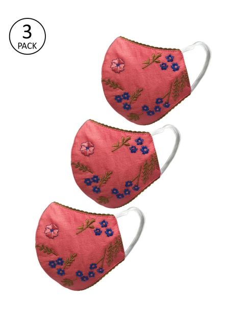 

nestroots Adults Pack of 3 Red Embroidered Reusable 2-Layers Outdoor Masks