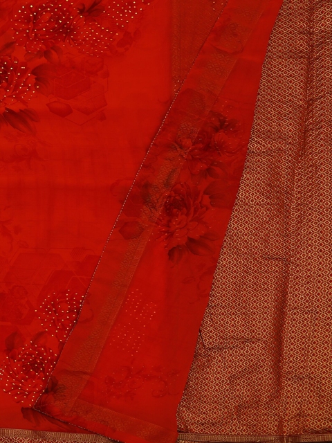 

Pothys Red Floral Printed Poly Georgette Saree