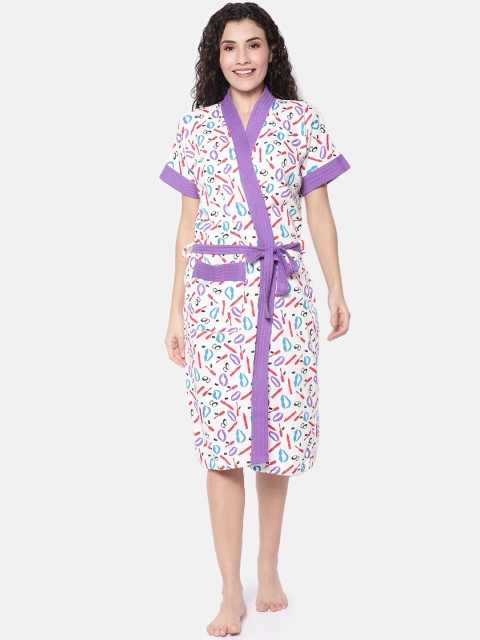 

Red Rose Women White & Lavender Lips Printed Bath Robe
