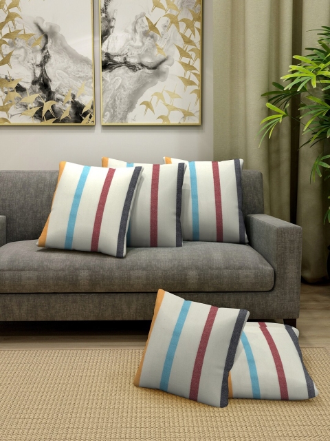 

KLOTTHE Set Of 5 White & Blue Striped Square Cushions