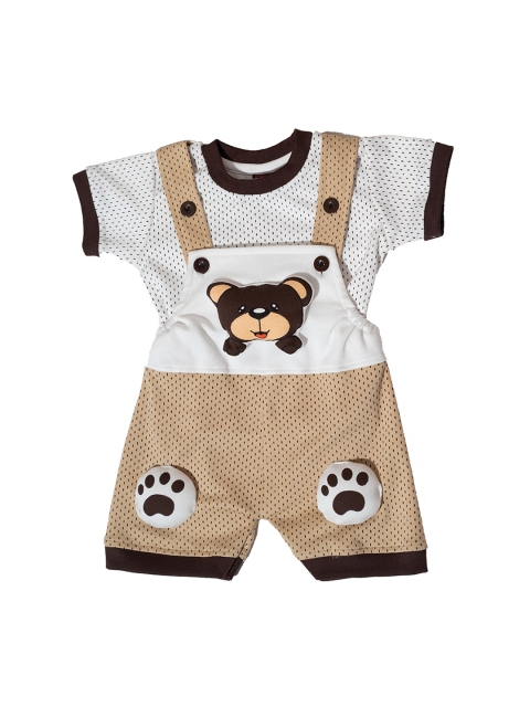

BORN WEAR Unisex Kids Brown & White Printed T-shirt with Shorts