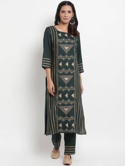 

Prakhya Women Green Embroidered Kurta with Palazzos