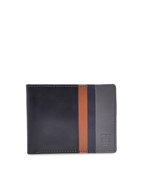 

TRENDERS Men Black Striped Leather Two Fold Wallet