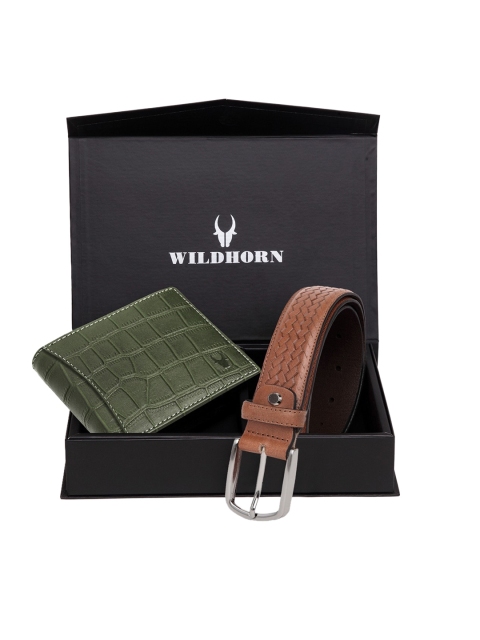 

WildHorn Men Green & Brown RFID Protected Genuine Leather Accessory Gift Set