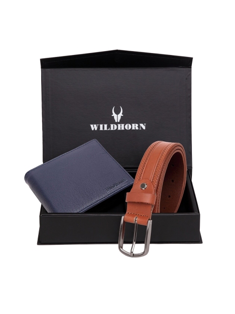 

WildHorn Men Blue & Brown RFID Protected Genuine Leather Accessory Gift Set