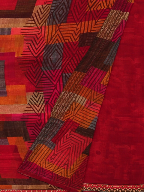 Pothys Red & Black Poly Georgette Printed Saree