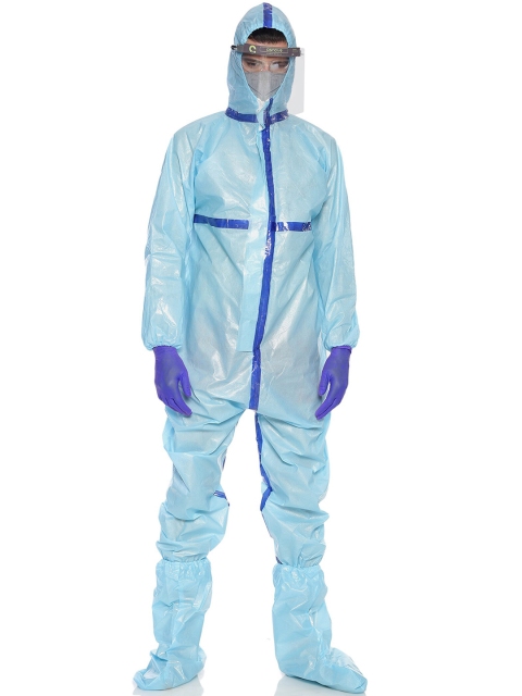 

IVOC Unisex Blue Solid 70 GSM Full Body Laminated Non-Woven Coverall with Hood PPE KIT