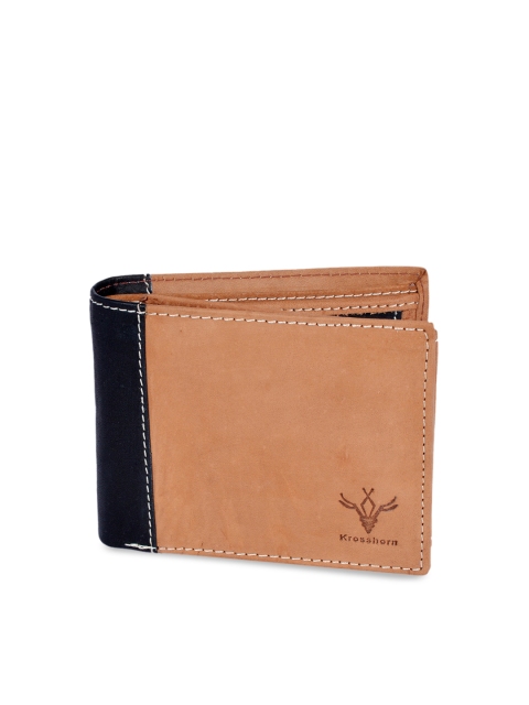 

Krosshorn Men Tan Brown Solid Leather Two Fold Wallet