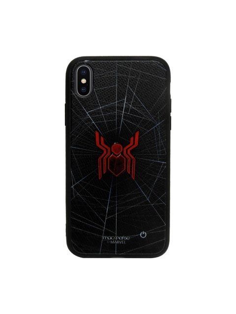 

macmerise Black & Red Spider Webbed Lumous iPhone X Back Case