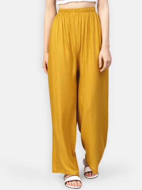 

Jompers Women Mustard Yellow Solid Straight Palazzos