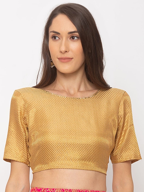

Globus Women Gold-Coloured Striped Saree Blouse