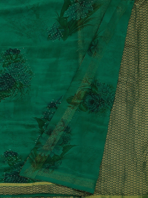 

Pothys Green Printed Poly Georgette Saree