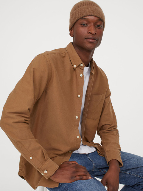 

H&M Men Brown Solid Regular Fit Oxford Shirt