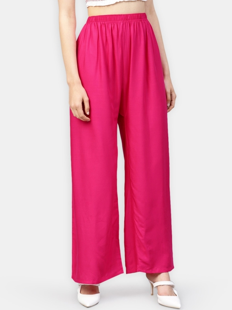 

Jompers Women Pink Solid Straight Palazzos