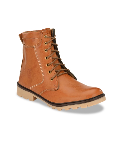 

Guava Men Tan Brown Solid Synthetic Leather High-Top Flat Boots