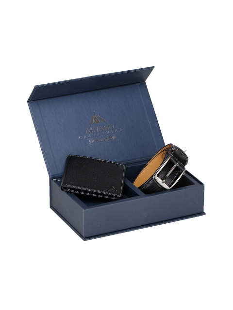 

Alvaro Castagnino Men Black Textured Leather Accessory Gift Set