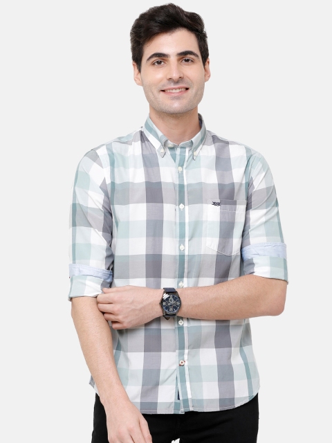 

Double Two Men Green & Off-White Slim Fit Checked Casual Shirt