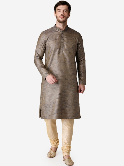 

TABARD Men Brown & Blue Woven Design Silk Kurta