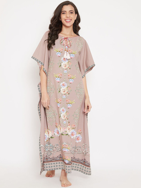 

The Kaftan Company Taupe Printed Nightdress