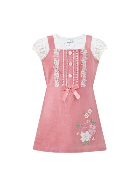 

Daffodils GIRLS WEAR Girls Pink & White Printed Pinafore Dress