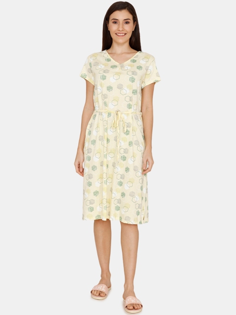 

Zivame Yellow & Green Printed Nightdress