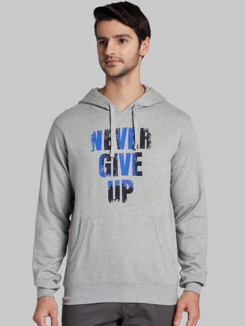 

Parx Men Grey Printed Hooded Sweatshirt