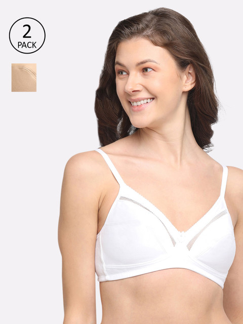 

DIXCY SCOTT Slimz Pack Of 2 Solid Non-Wired Non Padded Everyday Bras K1-PR8852BR, White