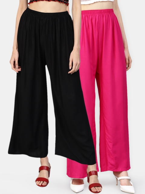 

Jompers Women Black & Pink Solid Wide Leg Palazzos