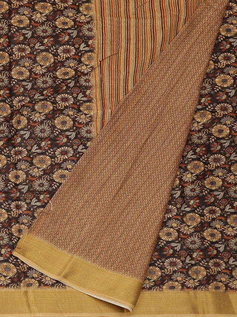 

Pothys Brown Printed Jute Silk Saree