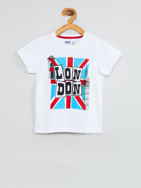 

max Boys White Printed Round Neck T-shirt