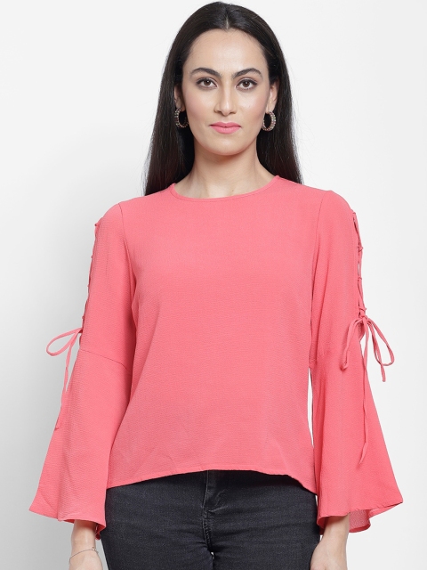 

NIXX Women Peach-Coloured Solid A-Line Top