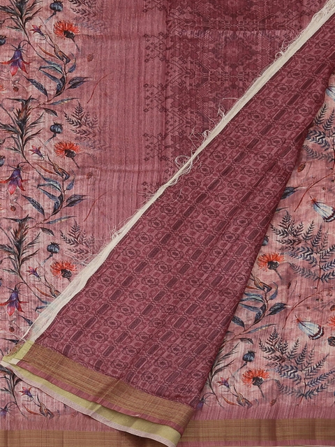 

Pothys Mauve Floral Printed Jute Silk Saree