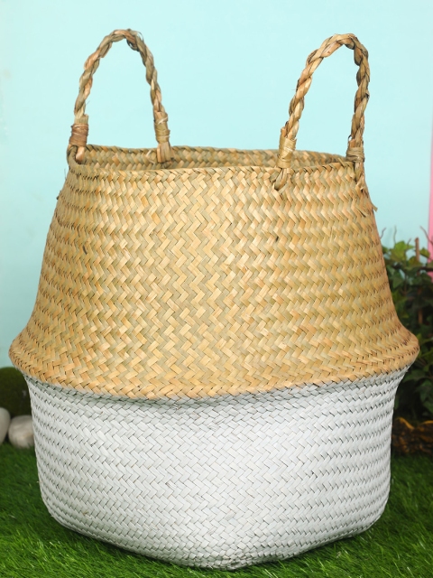 

PolliNation White Natural Plush Woven Seagrass Tote Belly Basket