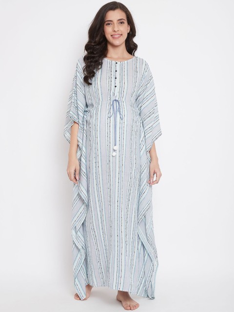 

The Kaftan Company Off-White & Blue Striped Maternity Nightdress