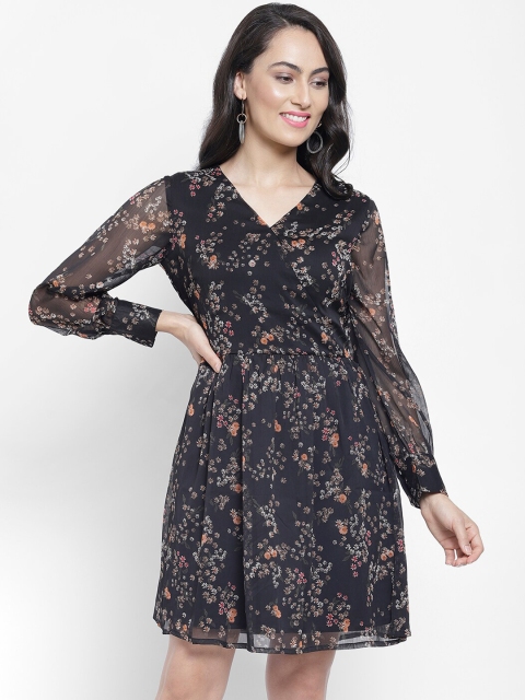 

NIXX Women Black & Grey Printed Wrap Dress